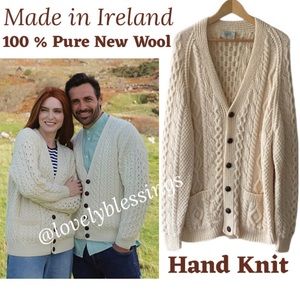 Irish Fisherman Sweater Wool Cable Knit Vintage 70s 80s Blarney Woolen Mills XL